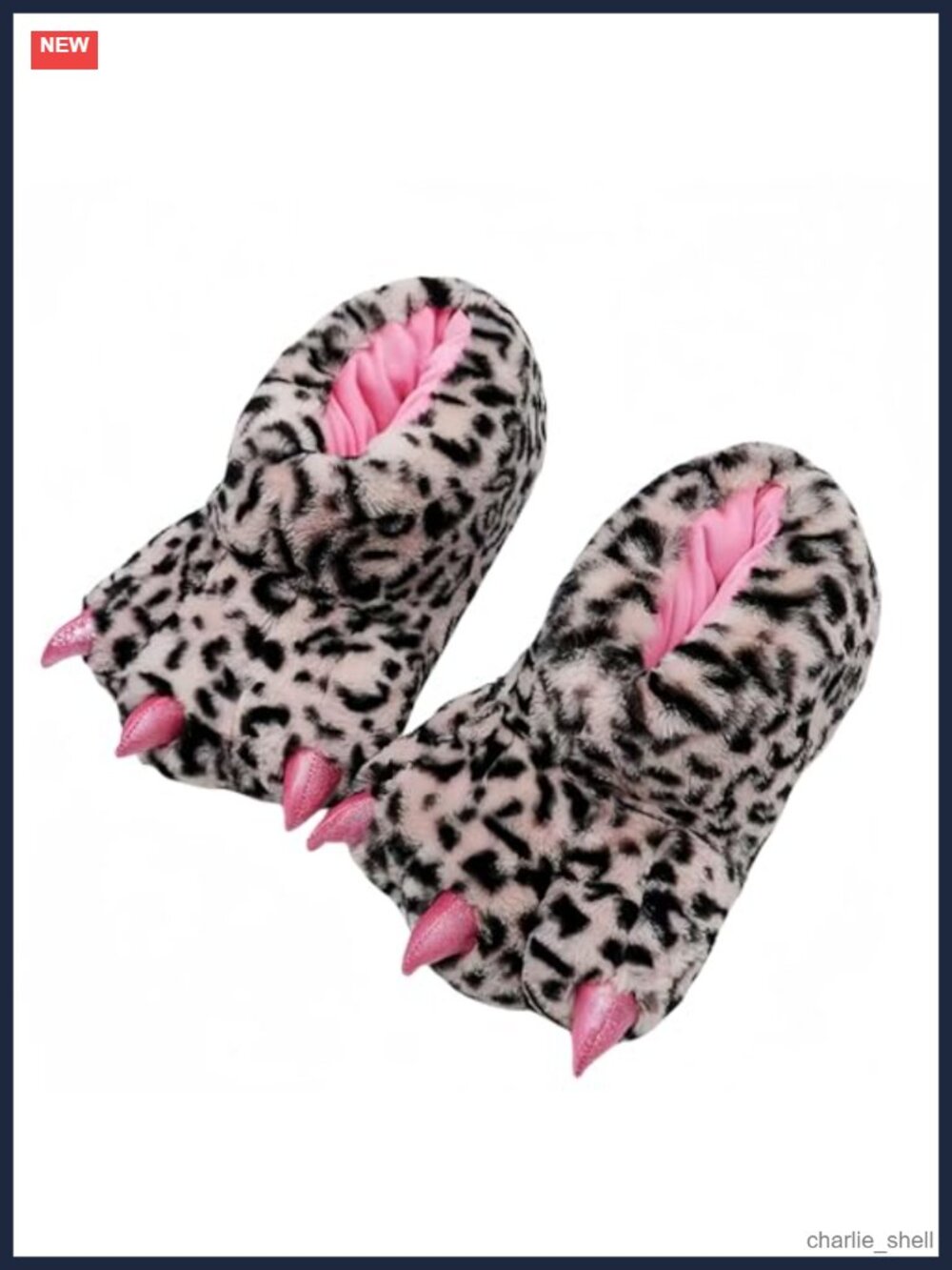 Plush Animal Paw Slippers Memory Foam Grippy Sole Warm House Shoes